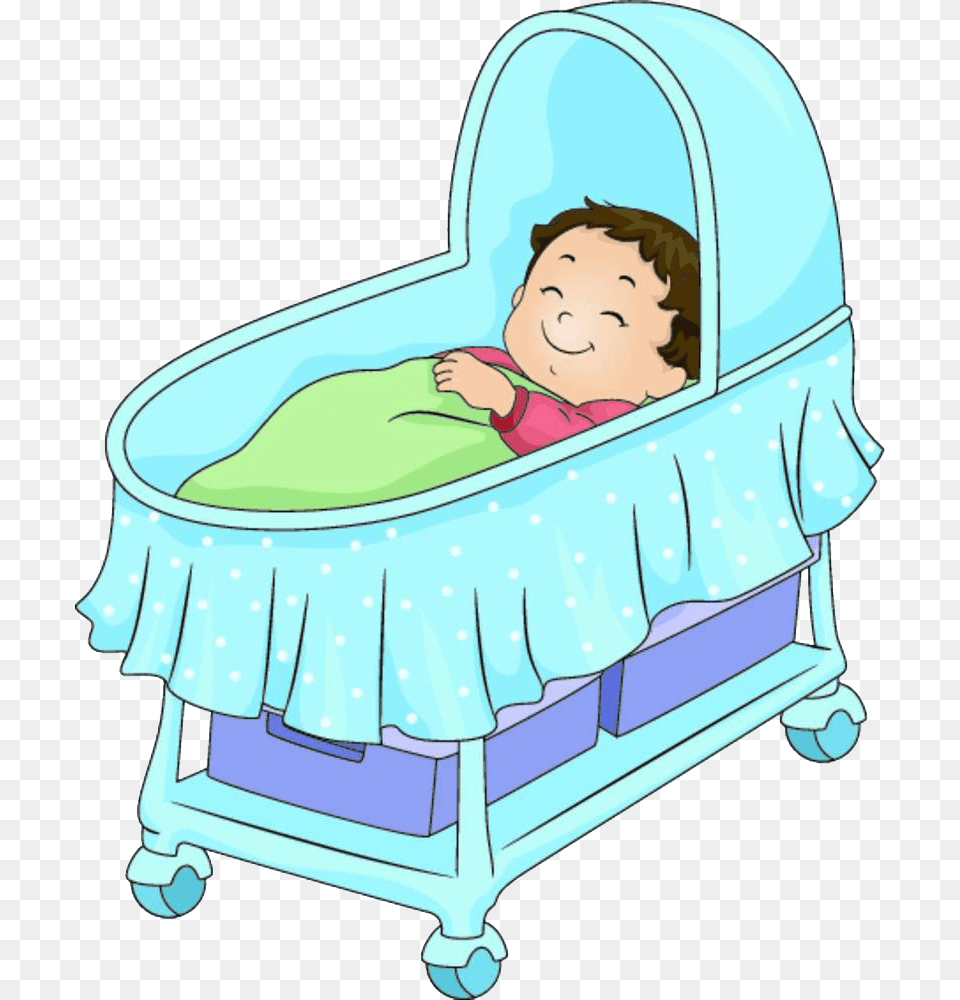 Bed Cartoon Illustration A In Pram Baby In Bed Cartoon, Furniture, Cradle, Face, Head Free Png