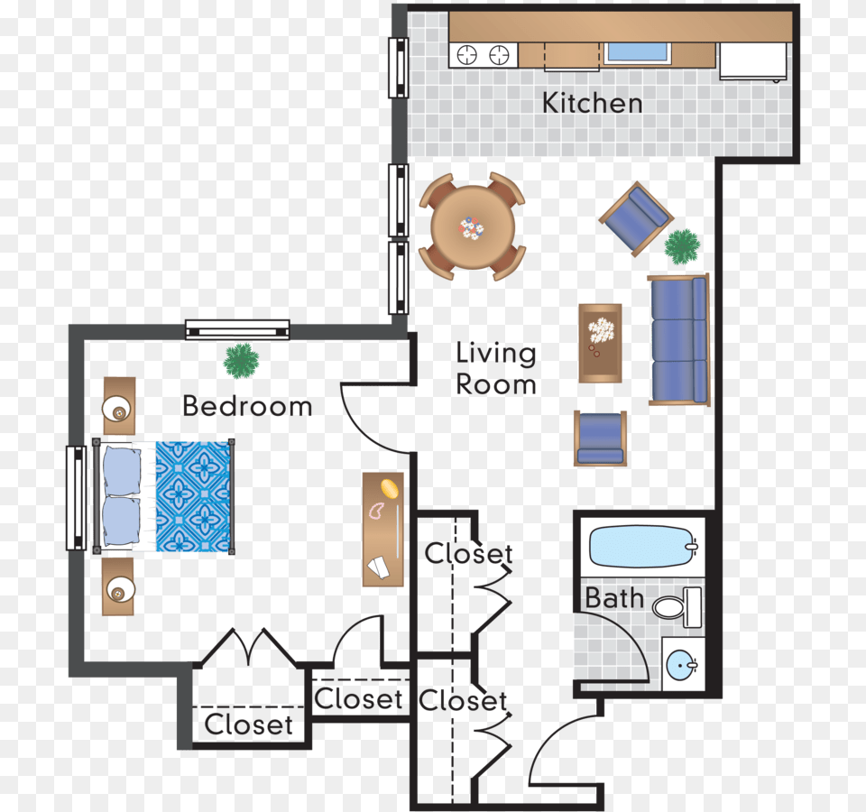 Bedroom 1 Bathroom Apartment For Rent At The Rodney Floor Plan, Diagram, Floor Plan Free Png Download