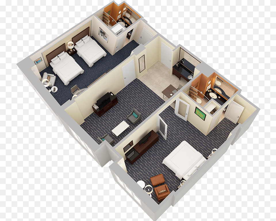 Bedroom Suite 1king 2 Queen Beds Angle 1 Hilton Room Plan, Diagram, Floor Plan, Indoors, Architecture Free Png