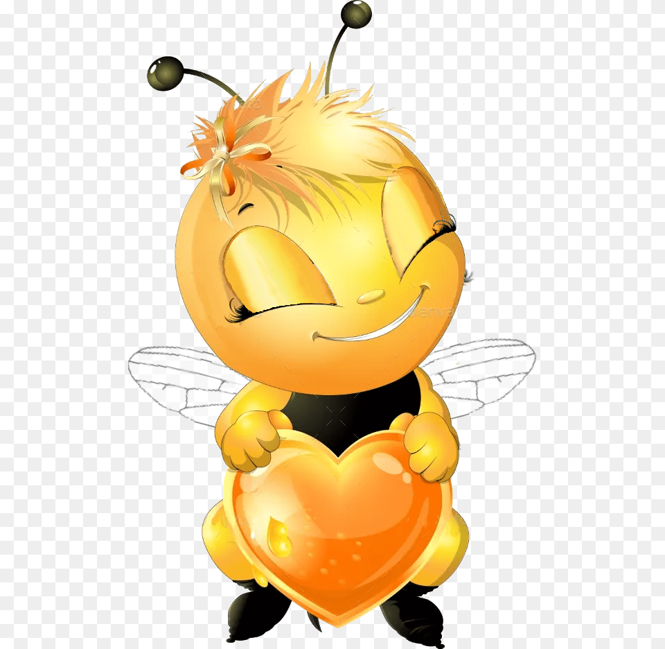 Bee Cartoon Pic With Heart, Tape, Animal, Insect, Invertebrate Png Image