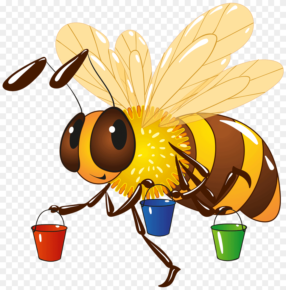 Bee With Buckets Clipart, Animal, Honey Bee, Insect, Invertebrate Png Image
