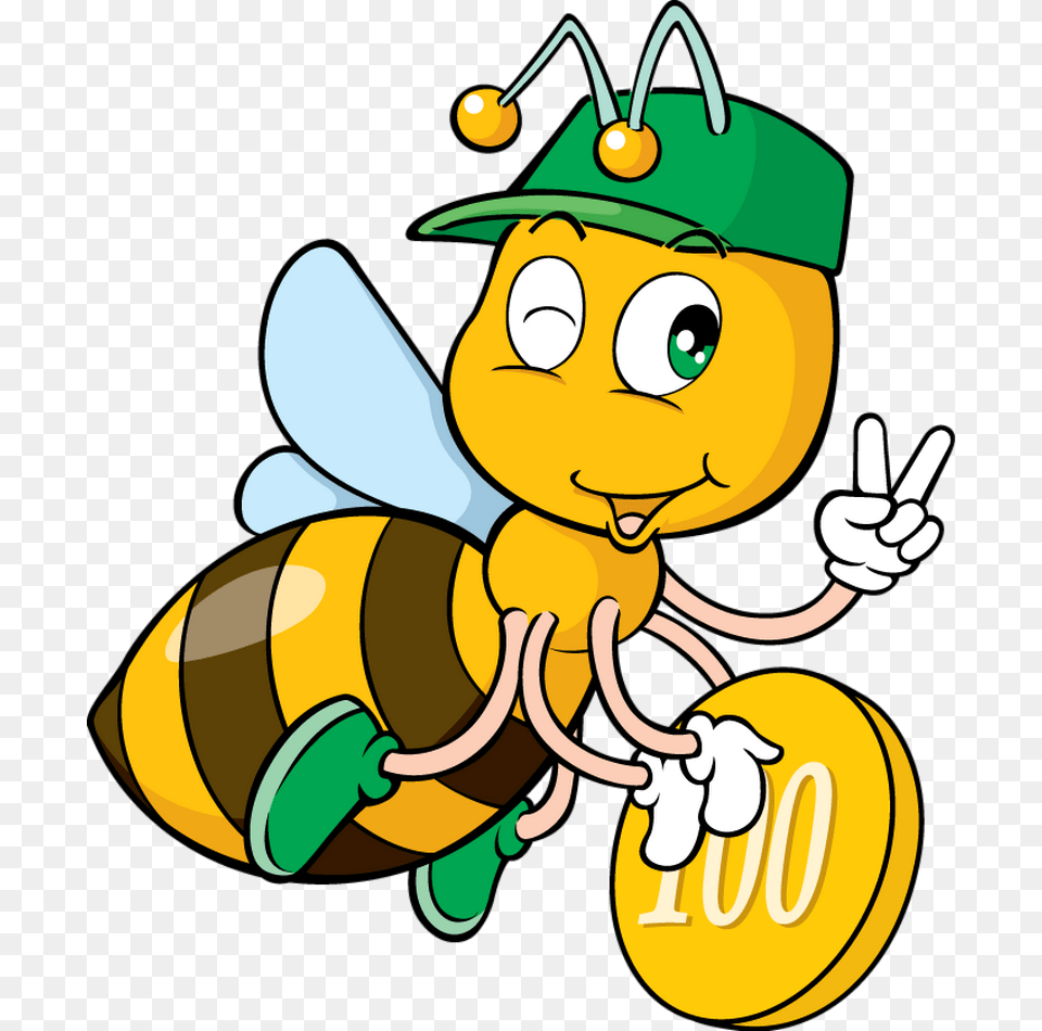 Bee With Coin Cartoon Bees, Animal, Invertebrate, Insect, Honey Bee Free Png