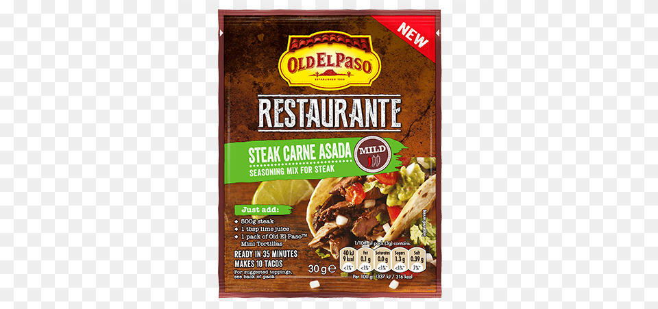 Beef Carne Asada Old El Paso Restaurante Steak Carne Asada Taco Kit, Advertisement, Poster, Sandwich, Food Png