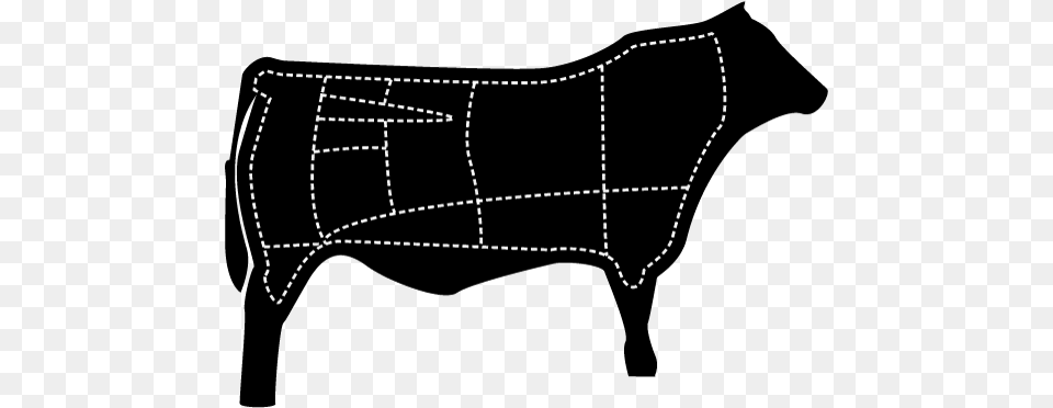 Beef Cow Outline With Butchering Cut Lines Jenniges Meat Processing, Gray Free Transparent Png