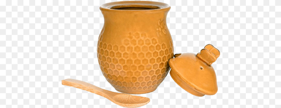 Beehive Honey Pot Earthenware, Cutlery, Jar, Pottery, Spoon Png Image