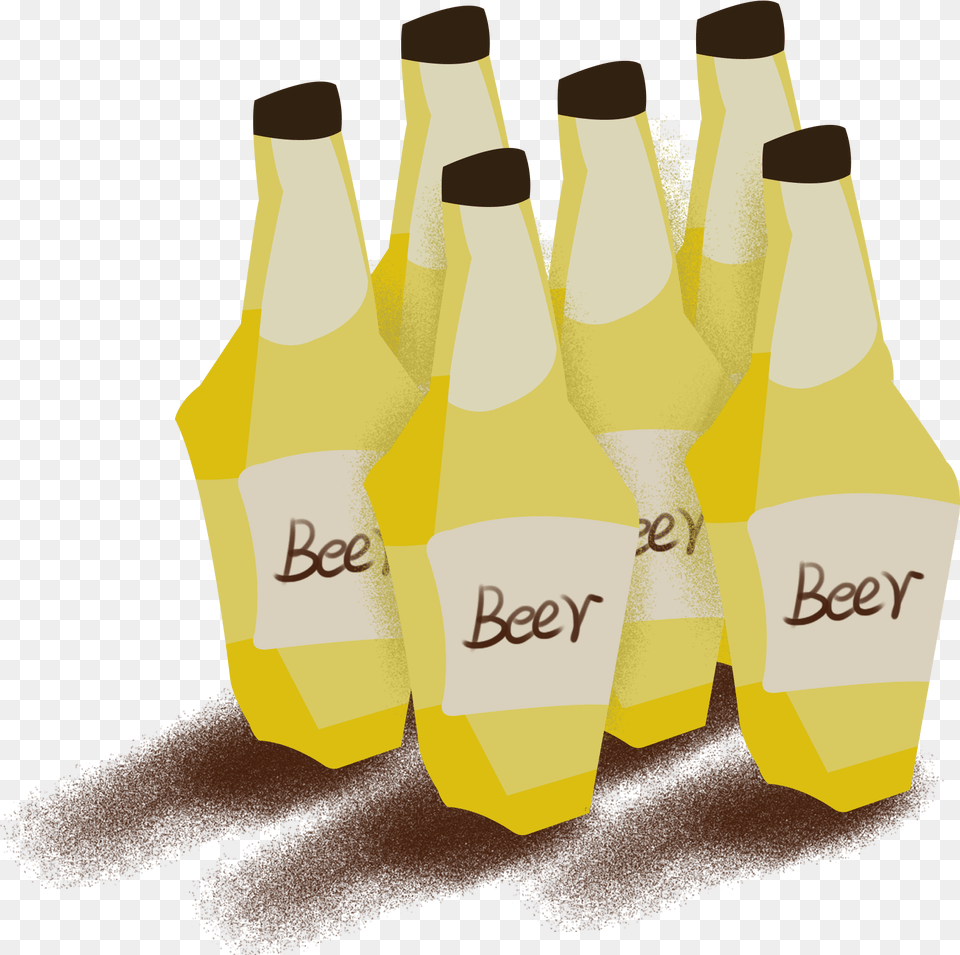 Beer Cartoon Yellow Wine Bottle And Psd Alcoholic Beverage, Alcohol, Liquor, Wine Bottle, Beer Bottle Png Image
