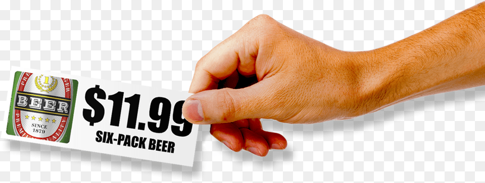 Beer Cooler Price Tag, Body Part, Hand, Person, Text Png Image