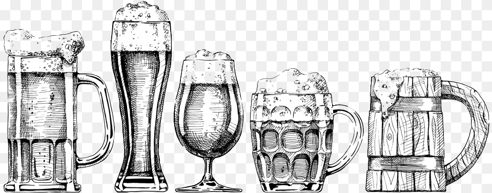 Beer Glassware Drawing Illustration Hand Drawn Beer, Cup, Glass, Stein Png Image