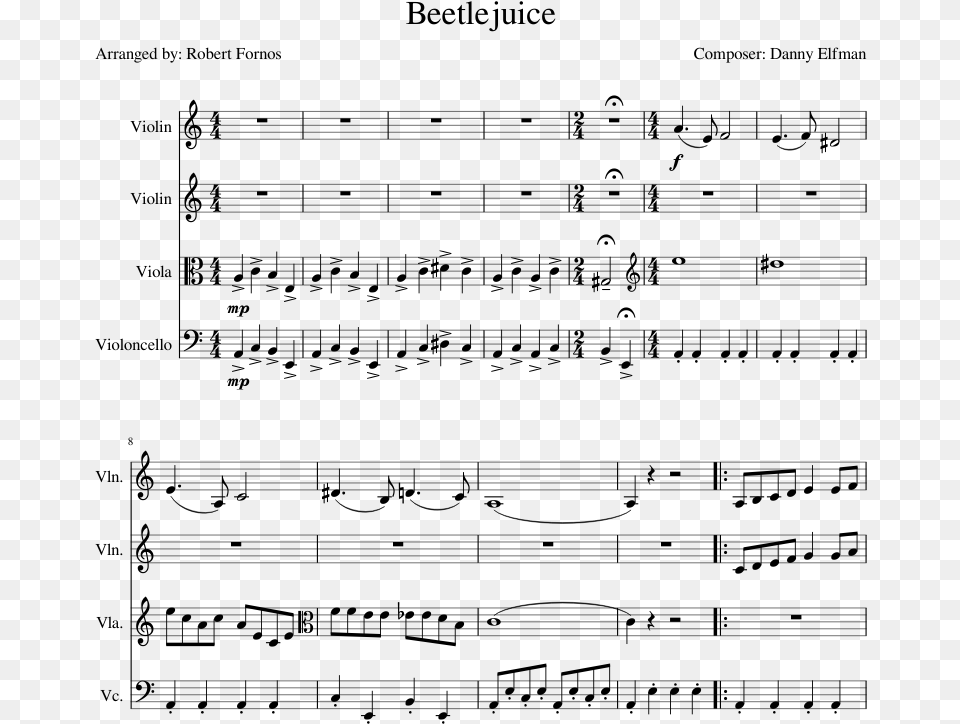 Beetlejuice Sheet Music For Violin Viola Cello My Father39s Favorite Piano Sheet, Gray Free Png