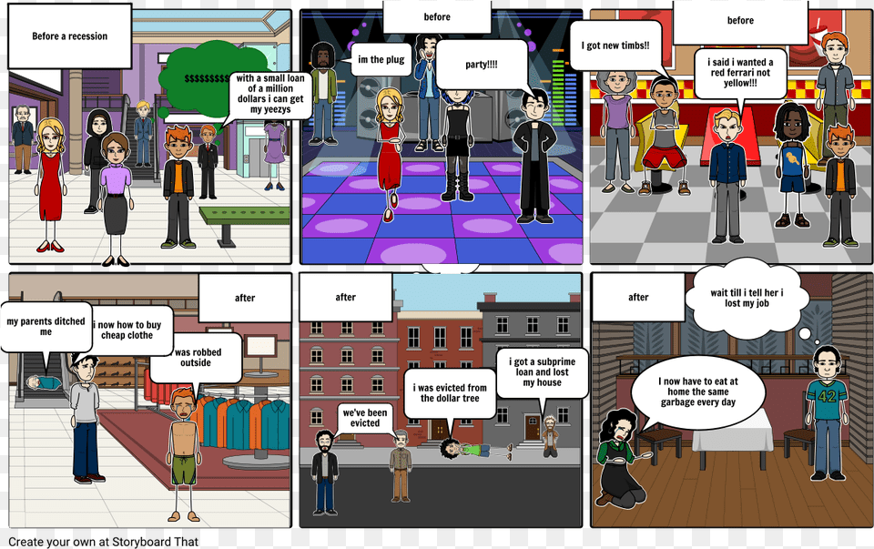 Before And During A Recession Storyboard By Brandona108 Cartoon, Book, Comics, Publication, Person Free Png Download