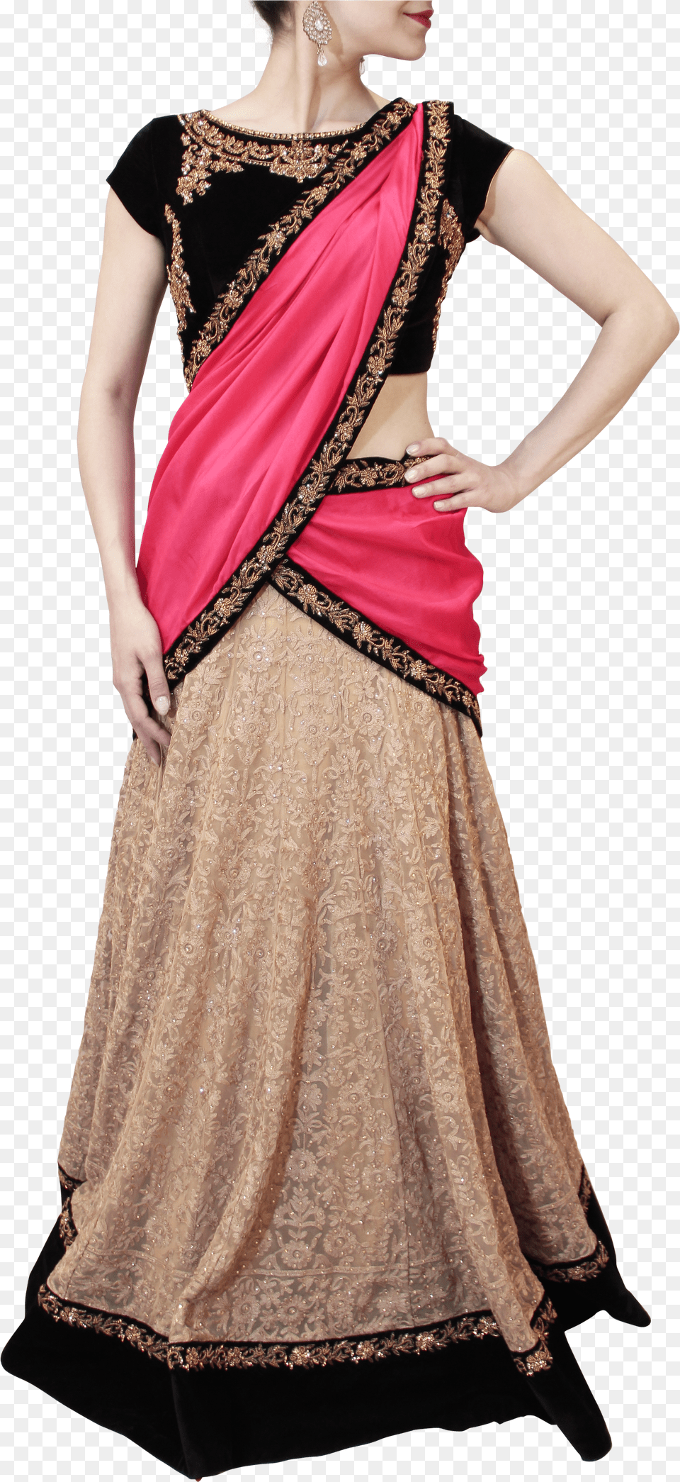 Beige And Black Lehenga Saree Lehenga Style Saree Free Png