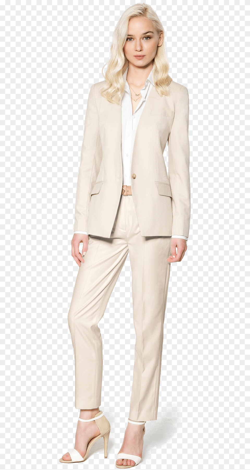 Beige Pant Suit For Women White Female Suit, Clothing, Formal Wear, Sandal, Person Png