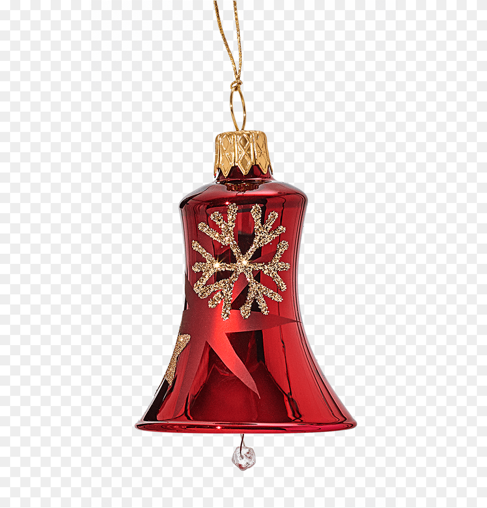 Bell Red With Golden Stars And Flakes Bell, Bottle, Cosmetics, Perfume Free Png Download