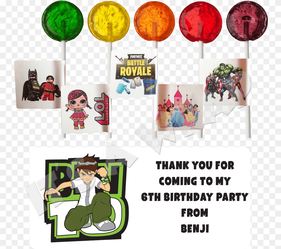 Ben 10 Lollipop Stick Labels Lollipop Candy, Food, Sweets, Baby, Person Free Png