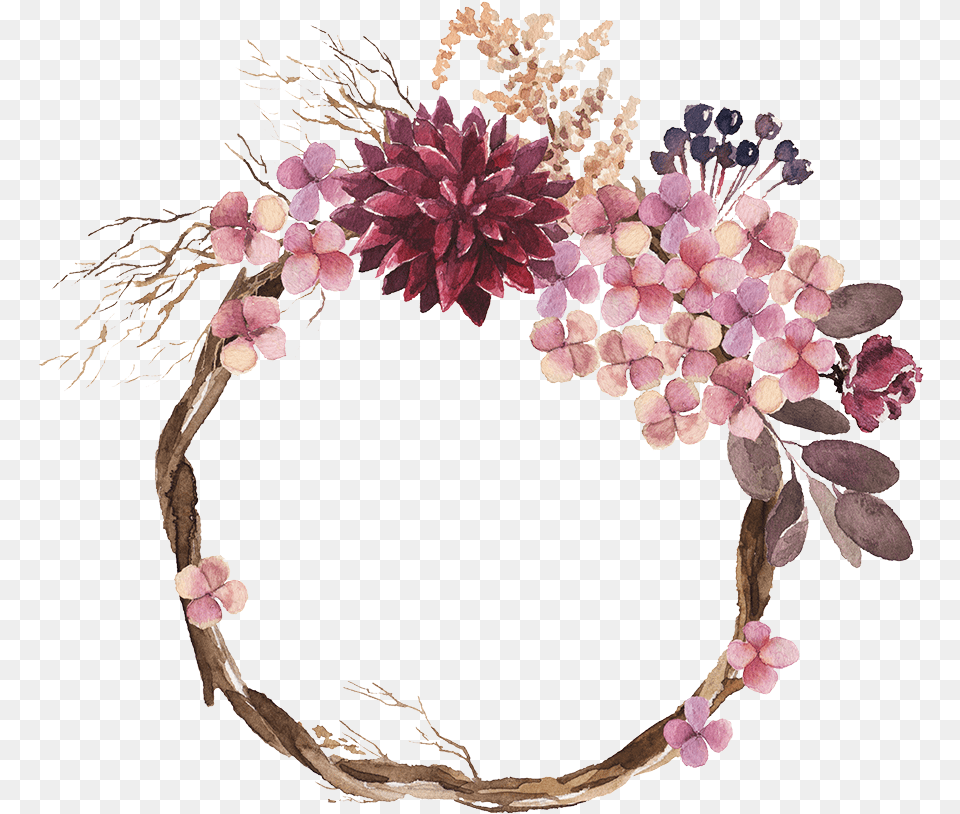 Ben And Shana Watercolor Flower Maroon Wreath, Plant, Flower Arrangement, Accessories Free Png