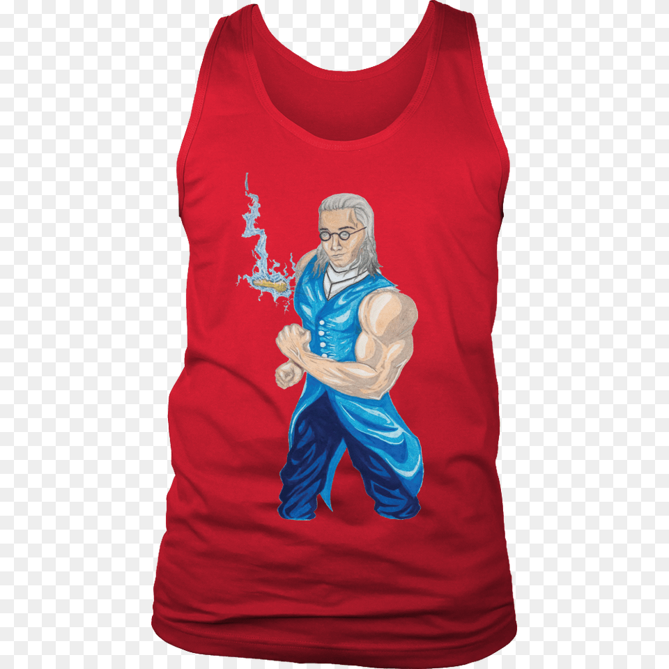 Ben Franklin Little Bit Of Lightning Esavagery, Clothing, Tank Top, Adult, Male Png Image