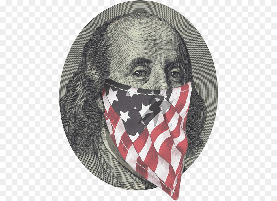 Ben Franklin With Usa Flag Mask 100 Dollar Bill, Accessories, Adult, Bandana, Female Png