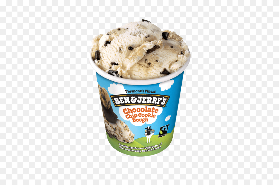 Ben Jerrys Chocolate Chip Cookie Dough Pointe Dairy Inc, Ice Cream, Cream, Dessert, Food Free Png Download