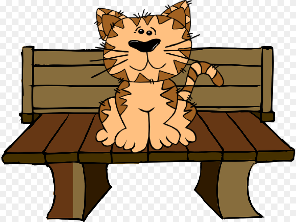 Bench Clipart Animated Sitting Cat Shower Curtain, Furniture, Person, Face, Head Free Transparent Png