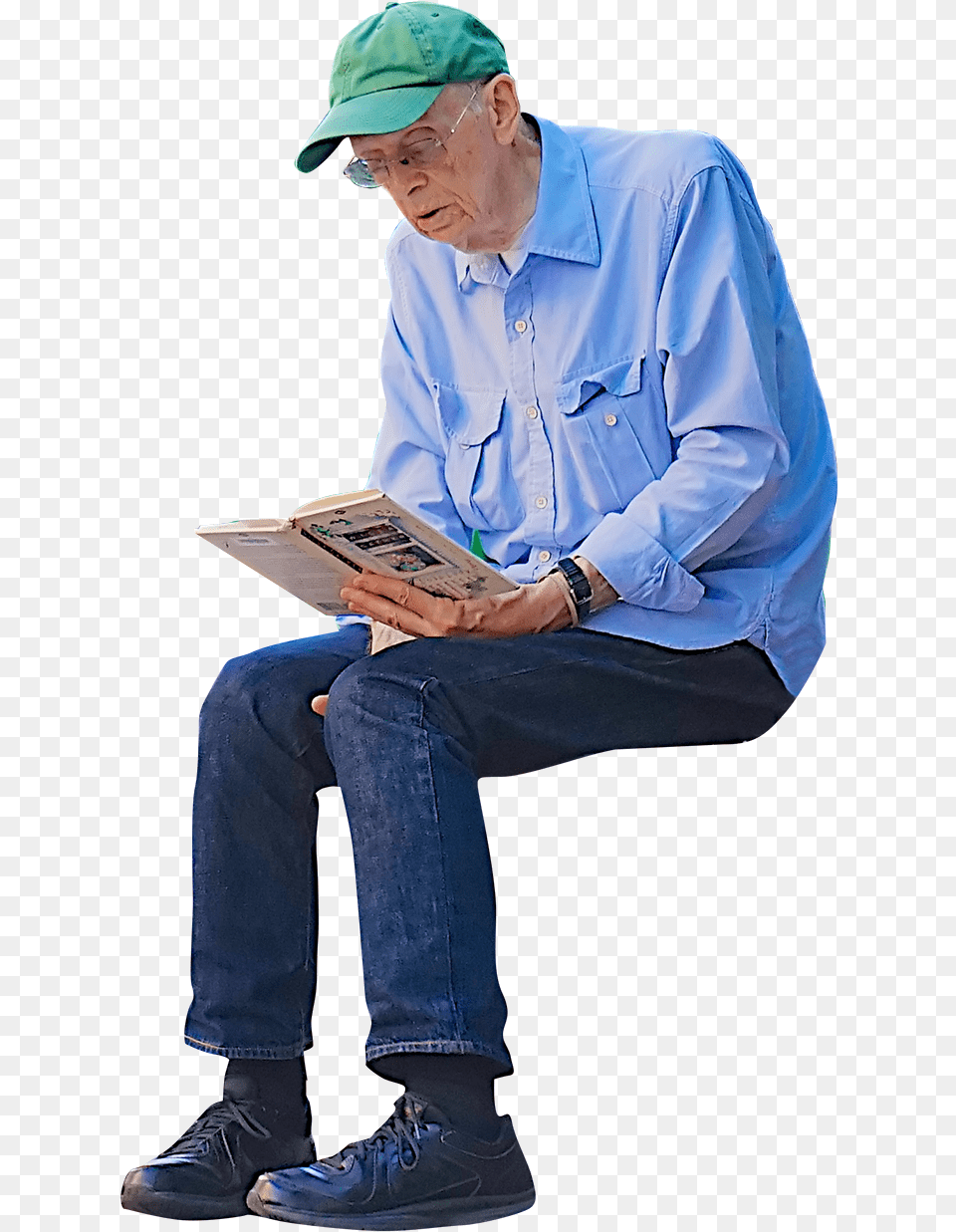 Bench Elderly People Sitting, Person, Reading, Cap, Man Free Png Download