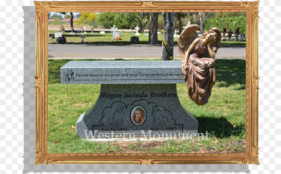 Bench With Angel Mesa Cemetery Az Queen Of Heaven Catholic Cemetery Amp Funeral Home, Adult, Tomb, Person, Woman Free Transparent Png