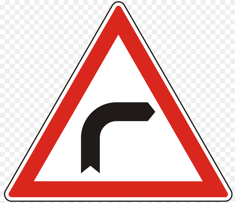 Bend Ahead Sign In Hungary Clipart, Symbol, Road Sign Png Image