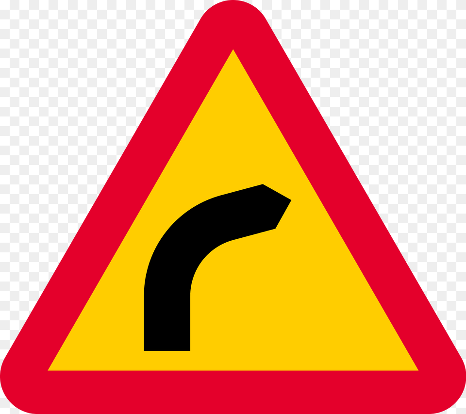 Bend Ahead Sign In Sweden Clipart, Symbol, Road Sign, Dynamite, Weapon Free Png Download