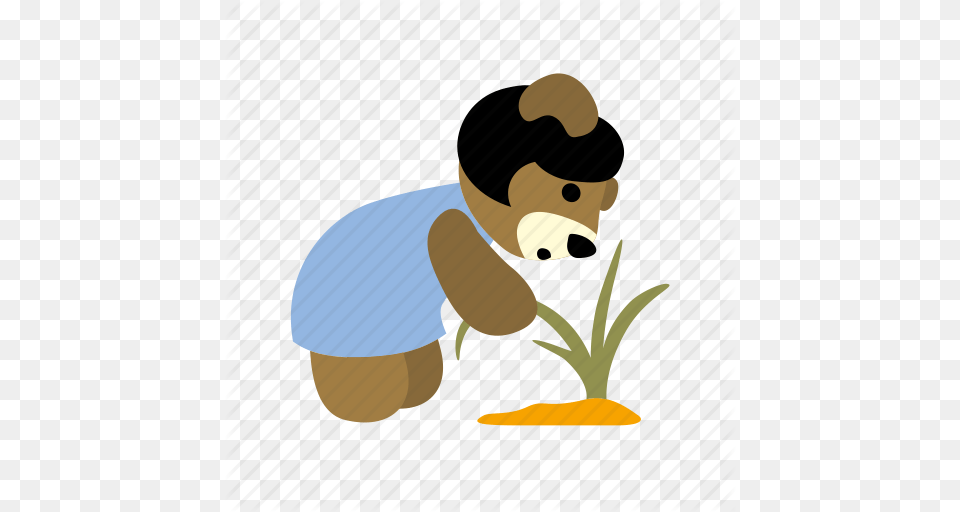 Bend Down Character Grass Plant Pull Weed Worry Icon, Face, Person, Smelling, Head Png Image