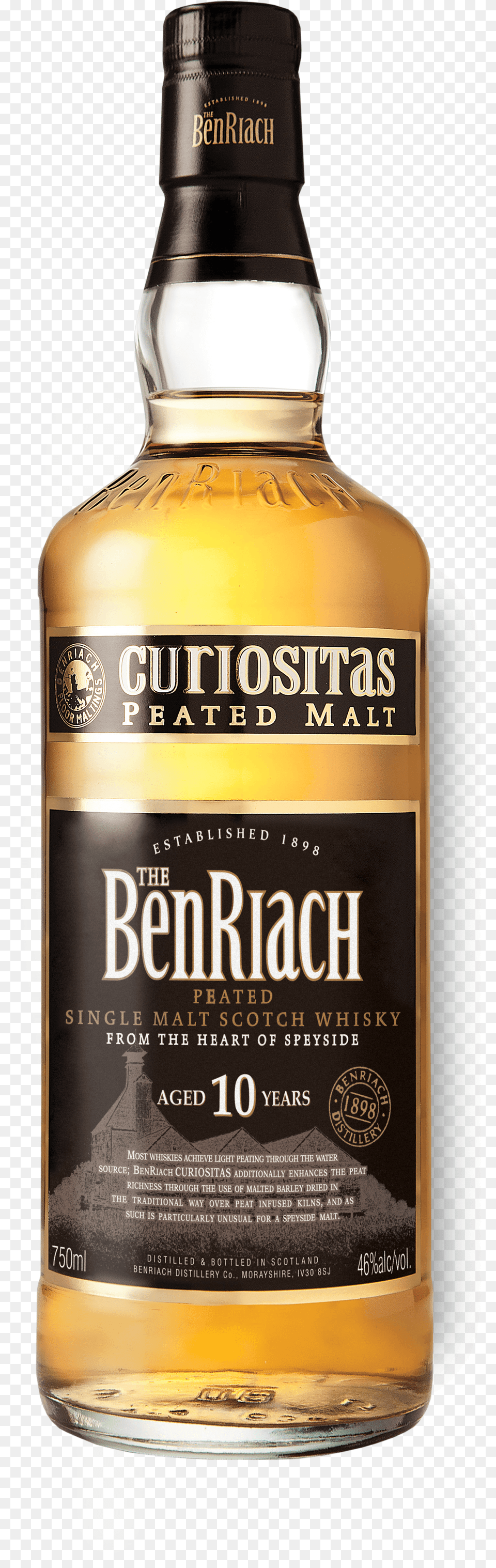 Benriach Curiositas 10 Year Single Malt, Alcohol, Beverage, Liquor, Whisky Png Image