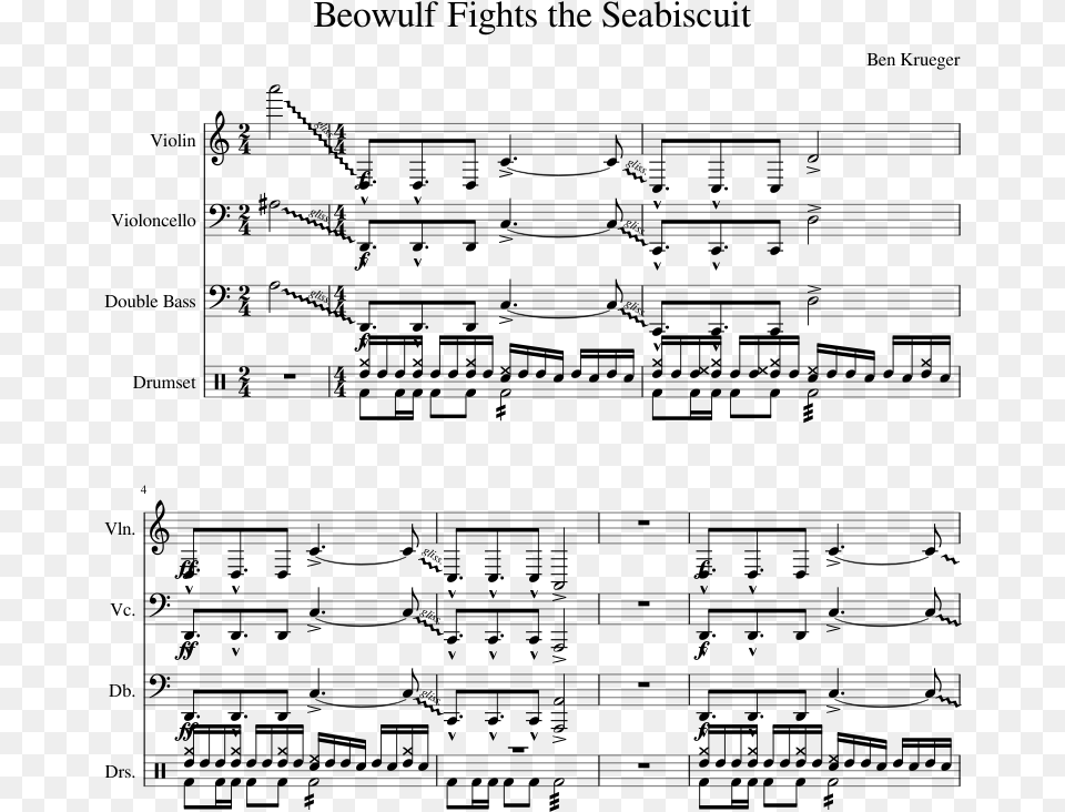 Beowulf Fights The Seabiscuit Sheet Music For Violin Sheet Music, Gray Png Image