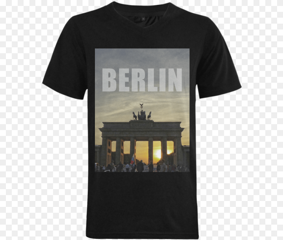 Berlin Brandenburg Gate Sunset 001 02 Men S V Neck Flying Boat, Clothing, T-shirt, Person Free Transparent Png