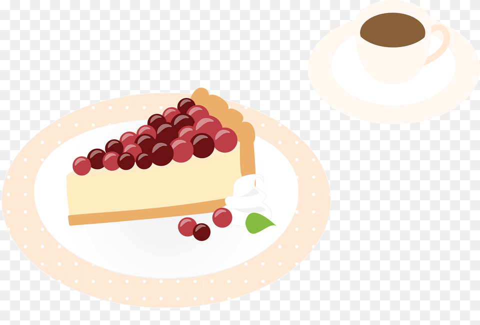 Berry Tart And Coffee Clipart, Plate, Cake, Dessert, Food Free Png Download