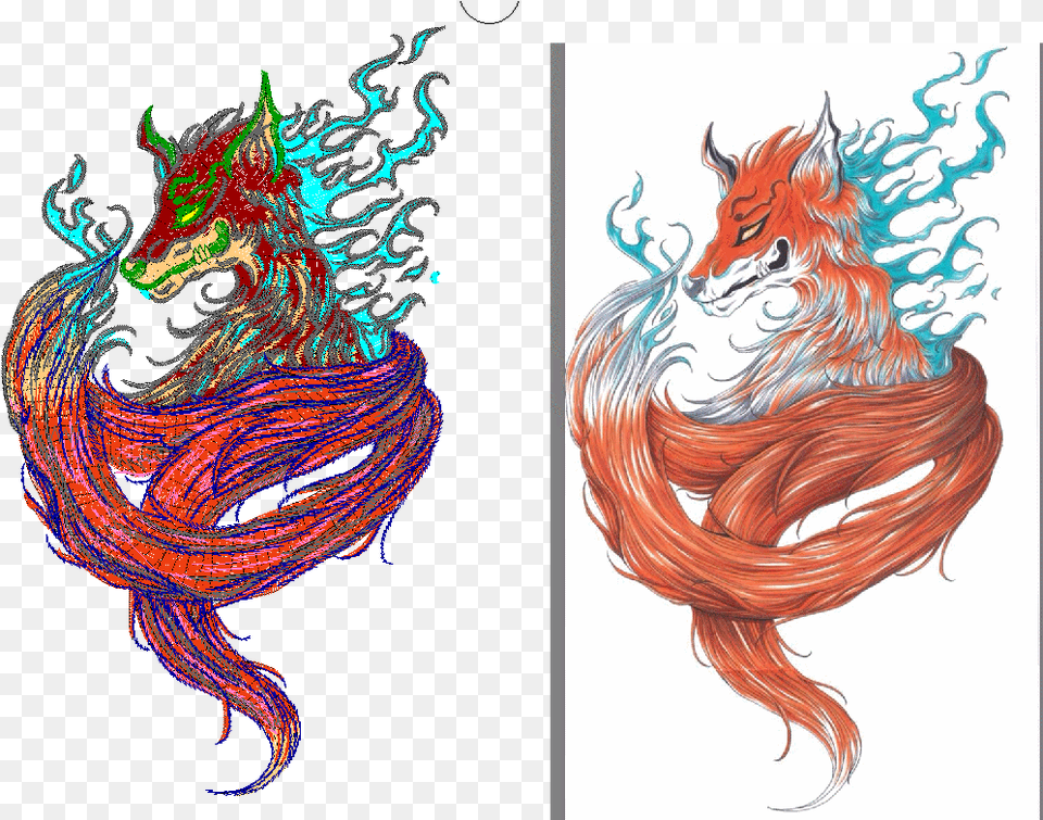 Best Embroidery Designs Collectionfox Dragon Nine Tailed, Art, Modern Art, Adult, Female Png Image