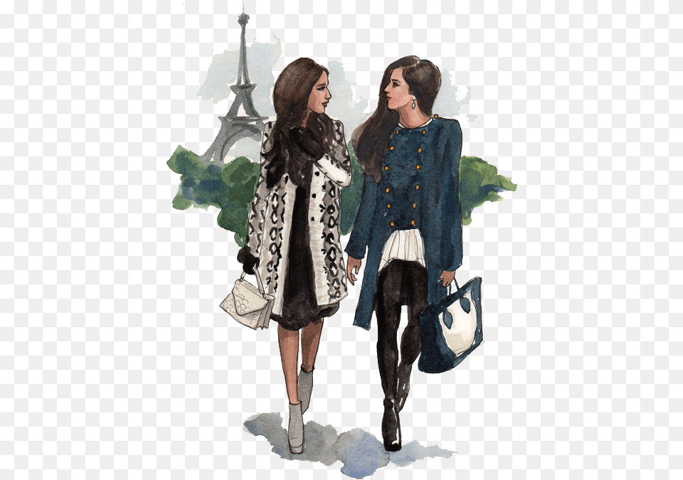 Best Friends Paris Illustration, Accessories, Bag, Clothing, Coat Free Transparent Png