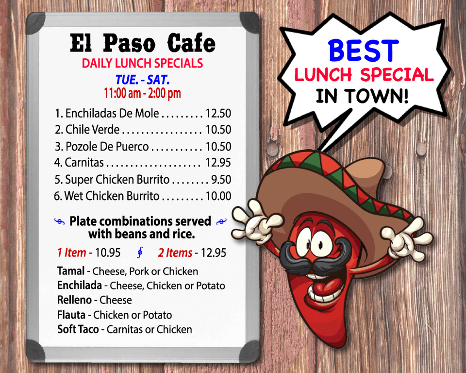 Best Mexican Restaurants Near Me Lunch Specials El Lunch Specials Near Me, Advertisement, Poster, Text, Menu Free Png