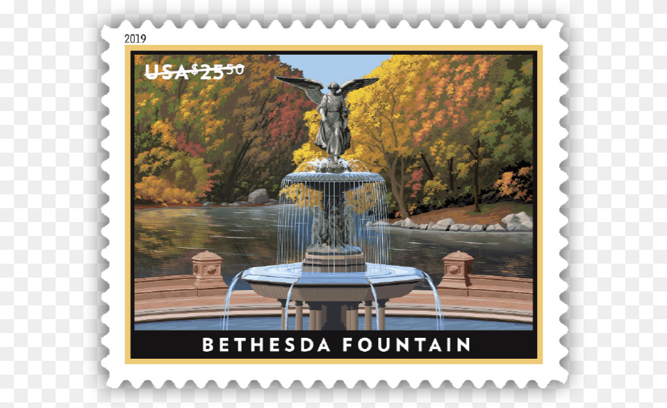 Bethesda Fountain Uspo Bethesda Fountain Stamp, Person, Water, Architecture, Postage Stamp Free Transparent Png