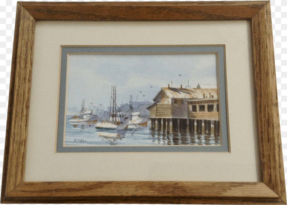 Betsy Jones Restaurant Down At The Marina Watercolor Picture Frame, Art, Painting, Boat, Transportation Free Png Download