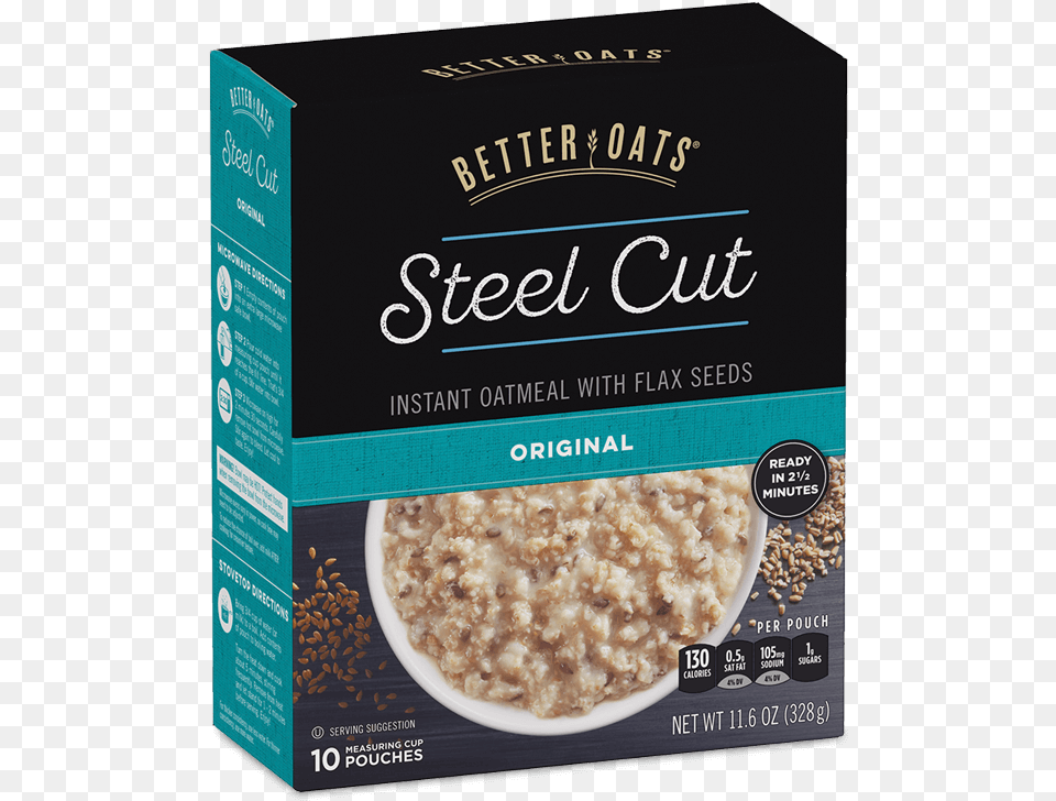 Better Oats Steel Cut Original Instant Oatmeal Box Better Oats Brand, Breakfast, Food Png
