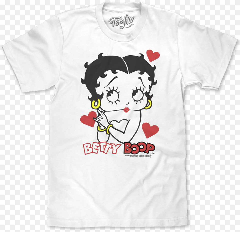 Betty Boop Hearts T Shirt White Cartoon Betty Boop, Clothing, T-shirt, Face, Head Free Png Download