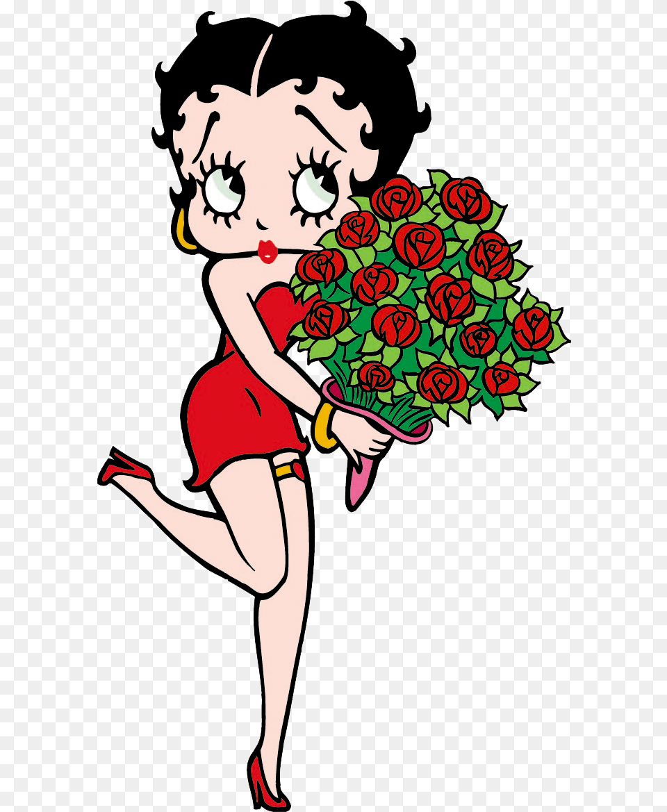 Betty Boop Holding Flowers, Art, Plant, Graphics, Flower Bouquet Png
