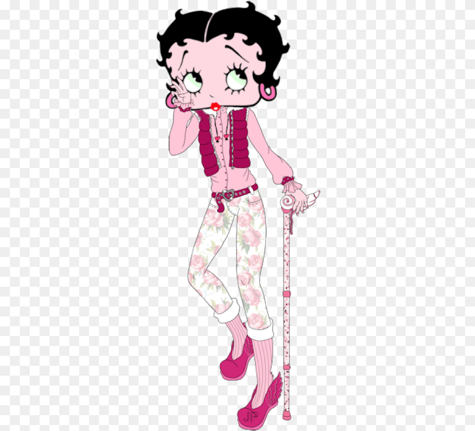 Betty Boop Spring Pink And Walking Stick Betty Boop, Book, Child, Comics, Female Png