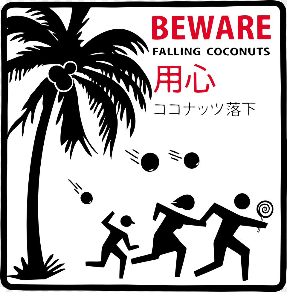 Beware Falling Coconuts Sign, Advertisement, Tree, Poster, Plant Png Image