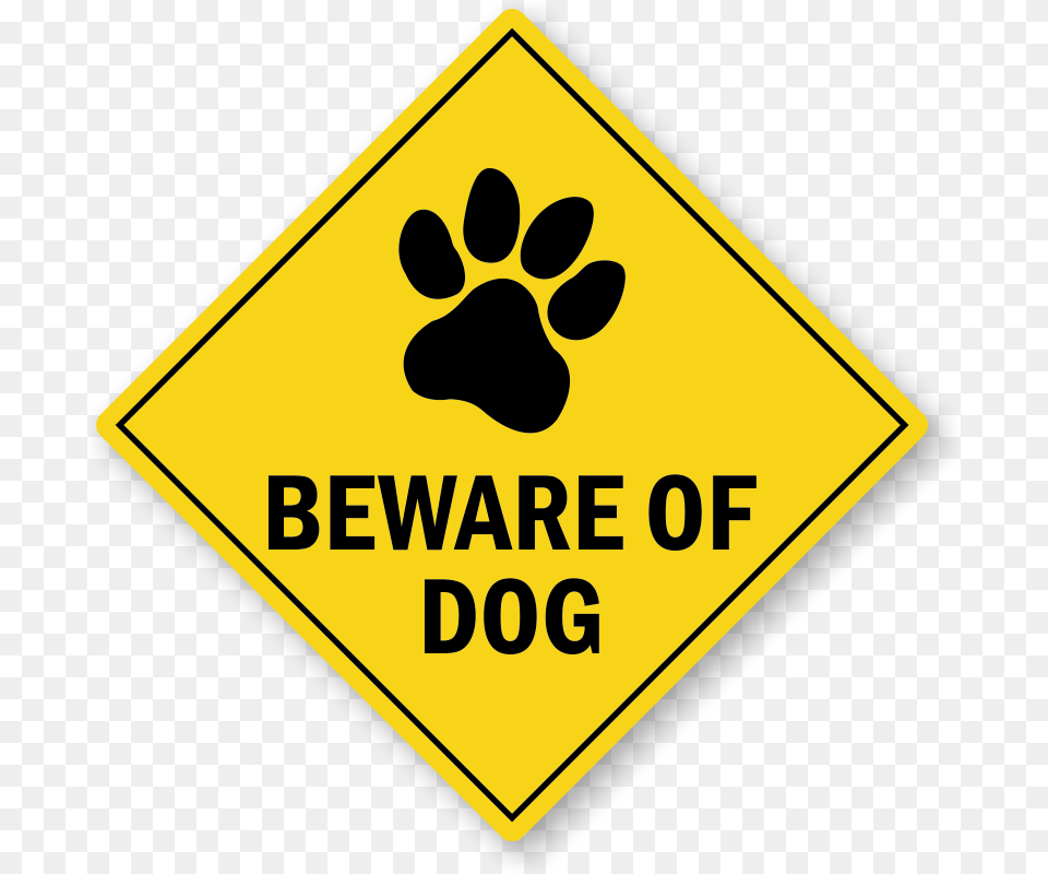 Beware Of Dog Warning Label With Dog Paw Graphic Livable City Sf, Sign, Symbol, Road Sign, Disk Png