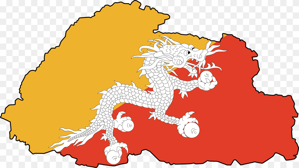 Bhutan Flag Map Large Map Bhutan Flag Map, Dragon, Animal, Fish, Sea Life Png