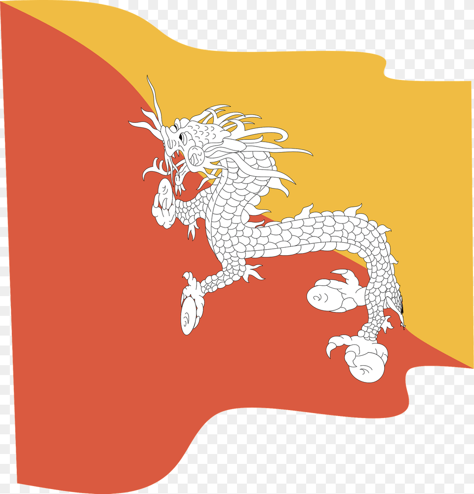 Bhutan Wavy Flag Clipart, Dragon, Face, Head, Person Free Png Download