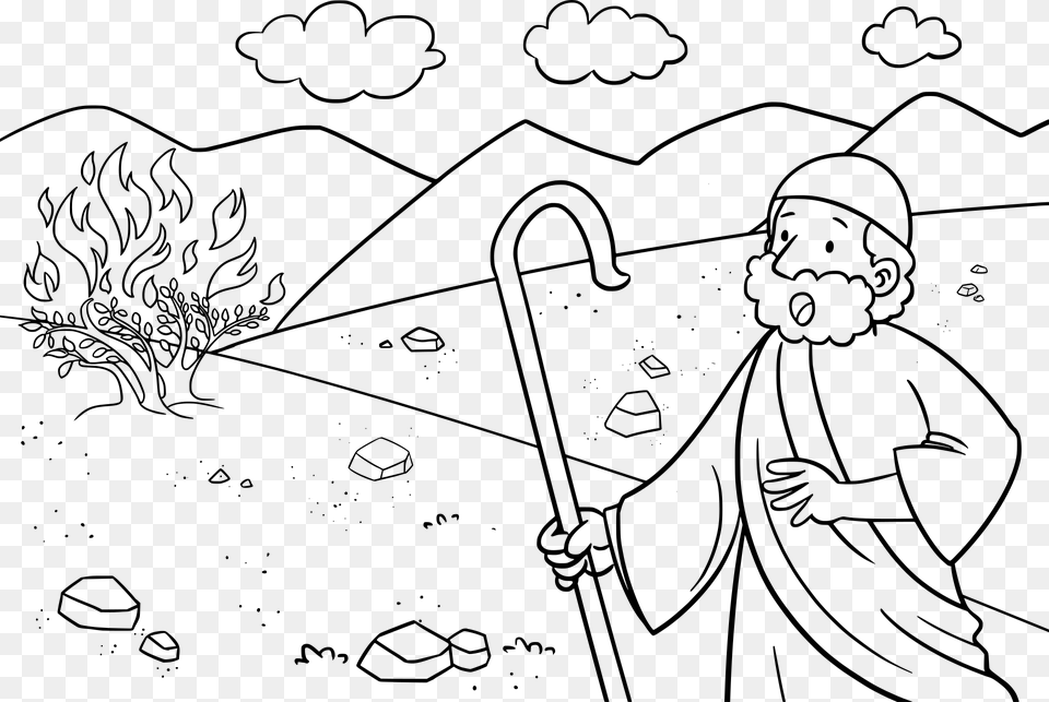 Bible Characters Black And White Moses And The Burning Bush Drawing, Gray Free Transparent Png