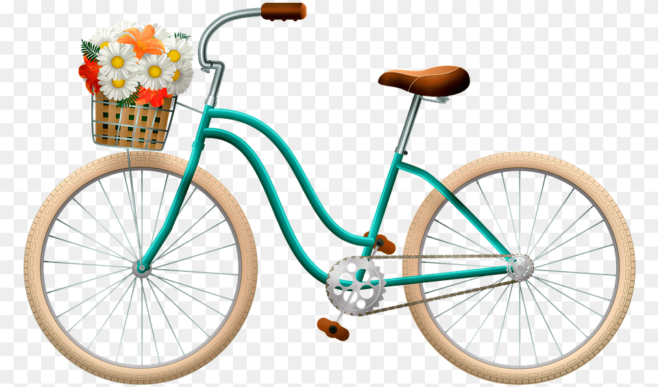 Bicicleta Cesta Con Flores Mujer De Bicicletas Bicycle With Flower Basket, Machine, Wheel, Transportation, Vehicle Free Png