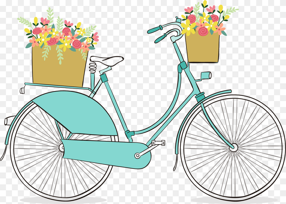 Bicycle Clipart Spring Cute Bicycle Clipart, Wheel, Potted Plant, Machine, Plant Png