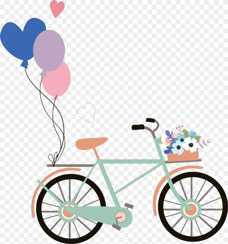 Bicycle Vector Wedding Bicycle With Balloon, Machine, Wheel, Transportation, Vehicle Png Image