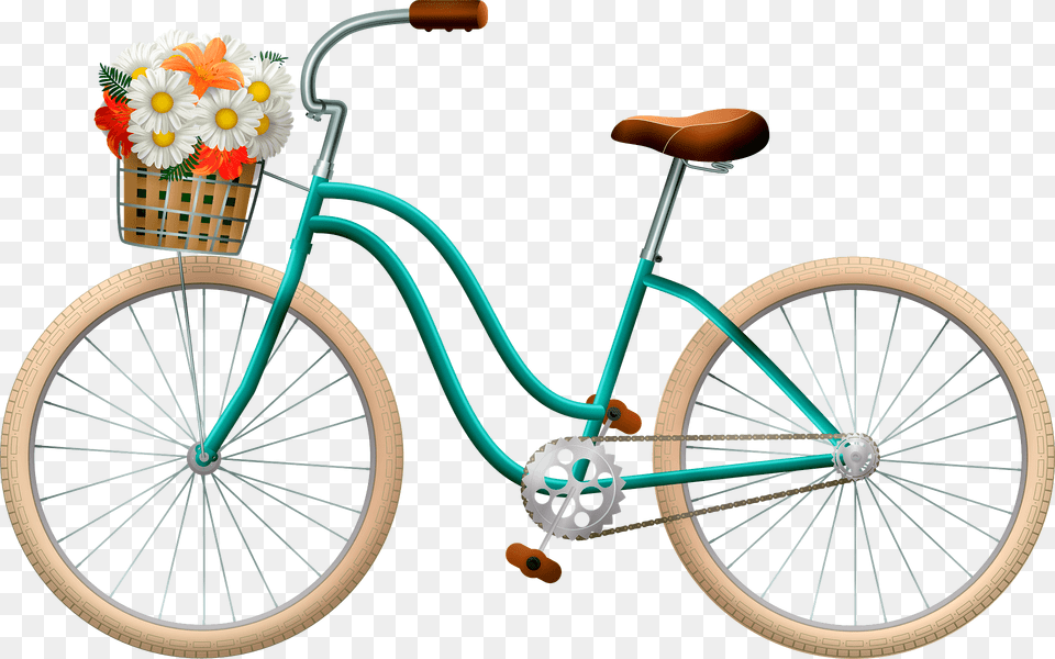 Bicycle With Flowers Clipart, Vehicle, Transportation, Wheel, Machine Free Png